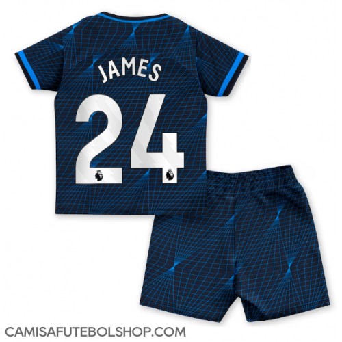 Camisa de time de futebol Chelsea Reece James #24 Replicas 2º Equipamento Infantil 2023-24 Manga Curta (+ Calças curtas)